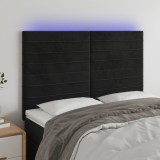 Cumpara ieftin Tăblie de pat cu LED, negru, 144x5x118/128 cm, catifea