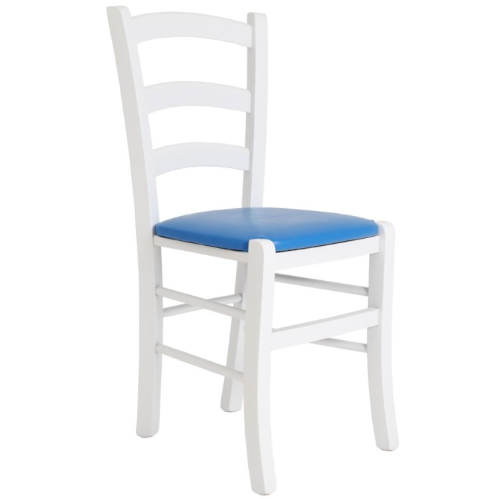 Scaun Paesana - cadru alb - imitatie piele albastru - 21898