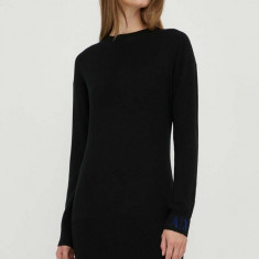 Armani Exchange rochie din lana culoarea negru, midi, drept