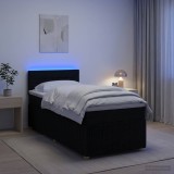 Cumpara ieftin Pat boxspring cu saltea cu benzi LED Negru 80 x 200 cm Tesatura