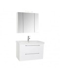 Set mobilier baie suspendat, cu lavoar ceramic, GN0541, front MDF, 80 cm, 2 sertare, glisiere soft close si dulap cu oglinda Celine, PAL, iluminare le