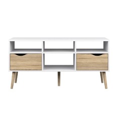 Comoda TV 2 sertare din pal stejar sonoma alb Oslo 117x39x57 cm