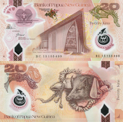 PAPUA NOUA GUINEE █ bancnota █ 20 Kina █ 2015 █ P-49 █ POLYMER COMEMORATIV █ UNC foto