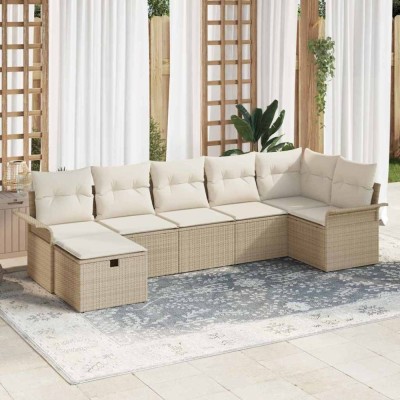 vidaXL Set de canapele pentru grădină cu pernă 7 pcs Bej Rattan poli 3360232 foto