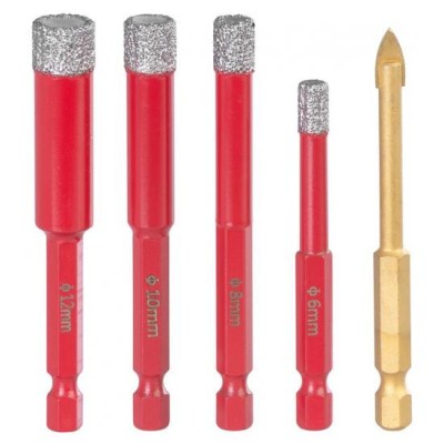 Set burghie diamantate uscate, burghiu de sticla, 5 piese,&amp;nbsp;6-8-10-12&amp;nbsp;mm, HEX, Strend Pro Premium foto