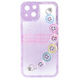 Husa iPhone 13 Mov TPU Smiley Chain - Protectie Telefon Flexibila cu Snur