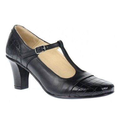 Pantofi dama din piele naturala cu bareta - Model Negru cu varf lac P50N foto