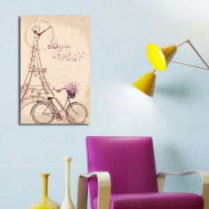 Tablou decorativ cu ceas 1 piesa , Canvas , Wallity ,Eiffel, 45 x 70 , multicolor foto