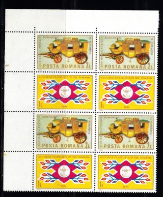 A11 TX10 2 - 1984 - Ziua marcii postale romanesti - cu vinieta - bloc de patru perechi foto