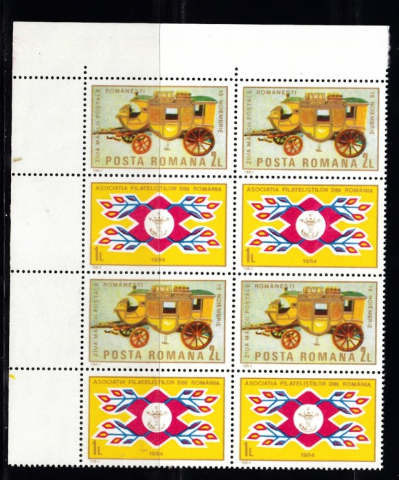 A11 TX10 2 - 1984 - Ziua marcii postale romanesti - cu vinieta - bloc de patru perechi
