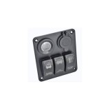 Panou 3 Butoane Intrerupatoare Rocket 12V 24V + 2x USB + Voltmetru, 9.7x11cm, 20A/10A