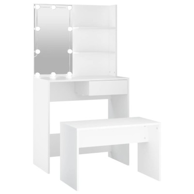 Set masuta de toaleta cu LED, alb, lemn prelucrat foto