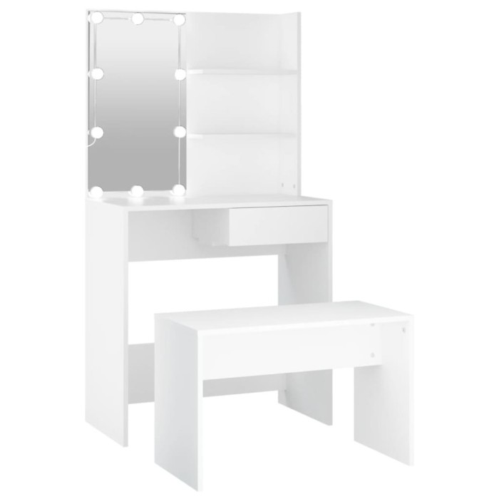 Set masuta de toaleta cu LED, alb, lemn prelucrat