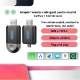 Adaptor wireless CarPlay &amp; Android Auto 2-in-1 ZYTEQ PL6, iOS 12+/Android 11+, auto connect, WiFi 5GHz, BT, Plug&amp;Play, vocal, compact, negru