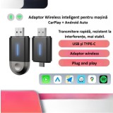Adaptor wireless CarPlay &amp; Android Auto 2-in-1 ZYTEQ PL6, iOS 12+/Android 11+, auto connect, WiFi 5GHz, BT, Plug&amp;Play, vocal, compact, negru