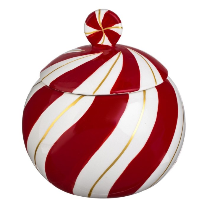 Recipient Biscuiți Ceramică, Model Bomboană, Diametru 17 cm x &Icirc;nălțime 18 cm, Alb-Roșu