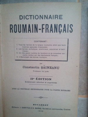 Constantin Saineanu - Dictionnaire roumain-francais (1909) foto