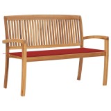 VidaXL Bancă de grădină stivuibilă cu pernă, 128,5 cm, lemn masiv tec