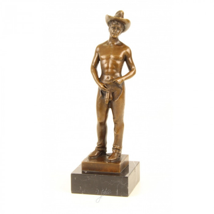 Nud cowboy - statueta erotica din bronz pe soclu din marmura KF-75