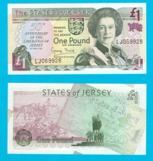 Insula Jersey (p#25) 1 Pound 1995 UNC &#039;Eliberarea Jersey&#039; serie: LJ069928 Comemorativă