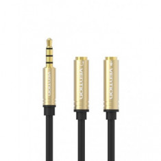 Adaptor audio 3.5mm Mic + Headphone Male la 2x Female Culoare Negru-auriu foto