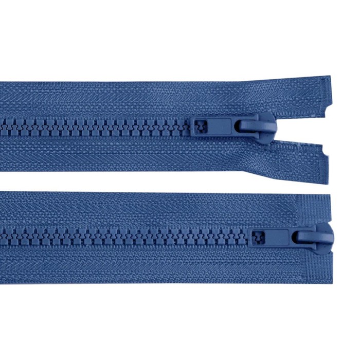 Fermoar dublu plastic detasabil Crisalida, 2 cursoare, lungime 65 cm, Albastru denim
