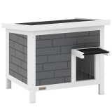 PawHut Căsuță pentru pisici rezistentă la intemperii din lemn cu acoperiș rabatabil, plăci izolante din aluminiu, acoperiș din asfalt, 61x51x53,5 cm |