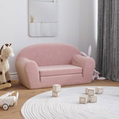 Gossi canapea extensibila pentru copii cu 2 locuri, roz, plus moale