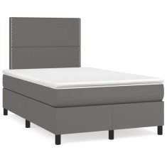 vidaXL Pat box spring cu saltea, gri, 120x190 cm, piele ecologică foto