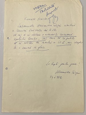 Alexandra T&amp;acirc;rziu - document vechi - manuscris, semnatura olografa foto