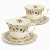 Serviciu Portelan Vintage 2 Cesti si farfurii, Green Bouquet