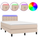 Cumpara ieftin Pat cu arcuri, cu saltea si LED cappuccino 120x190 cm piele eco