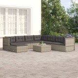 Set mobilier de grădină cu perne, 8 piese, gri, poliratan