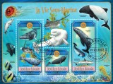 Timbre Gabon 2023: Fauna Marina - Set Complet Colițe + Bloc (3 Imagini) - Tema Ocean, Pești, Corali