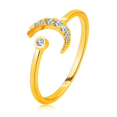 Inel din aur de 14K - lună &amp;icirc;mpodobită cu zirconii, zircon rotund pe cadru, brațe deschise - Marime inel: 58 foto
