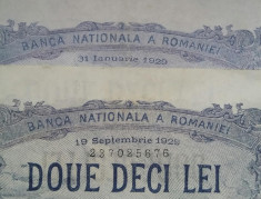 ROMANIA, 2 x 20 lei 1929......ianuarie si septembrie...de colectie....SUPERBE foto