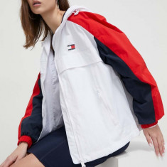 Tommy Jeans geacă femei, culoarea alb, de tranziție, oversize DW0DW17752