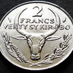 Moneda exotica 2 FRANCI KIROBO - MALAGASY MADAGASCAR, anul 1977 *cod 3785 = UNC
