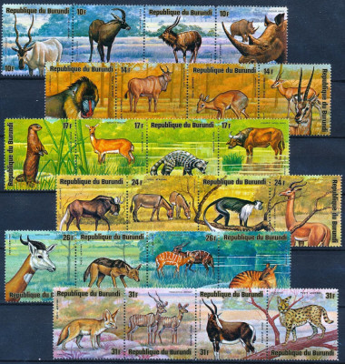 161-BURUNDI 1975-(70$)-Fauna AFRICA-Serie nest de 24 timbre in 6 streifuri MNH foto