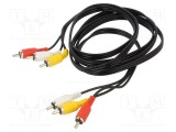 Cablu RCA VCOM 3m cu mufe x3, placare nichelat negru