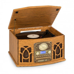 Auna NR-620, DAB, sistem stereo, lemn, gramofon, DAB+, CD player, maro foto