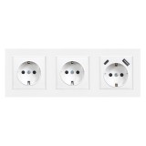 Priza dubla Leziter Nova III cu 2x USB, impamantare, cadru alb, tip F