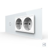 Intrerupator Simplu Cap Scara / Cruce + 2 Prize LIVOLO cu Rama Din Sticla, Standard Italian, 6M SmartElectro IntelligentHouse