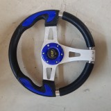 Volan Sport Universal Albastru OMP, Diametru 33cm, Buton Claxon, Compatibil cu Diverse Marci Auto