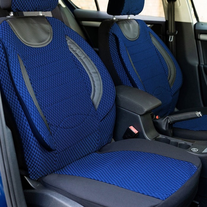 Set huse scaune Piele si textil SKODA OCTAVIA II (2004-2013) Albastru