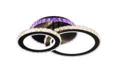Lustra LED 106W, 2 cercuri diamante, negru + crom, telecomanda, 4320lm, lumina calda/rece + RGB