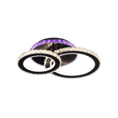 Lustra LED 106W, 2 cercuri diamante, negru + crom, telecomanda, 4320lm, lumina calda/rece + RGB