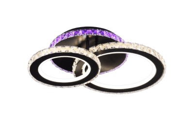 Lustra LED 106W, 2 cercuri diamante, negru + crom, telecomanda, 4320lm, lumina calda/rece + RGB foto
