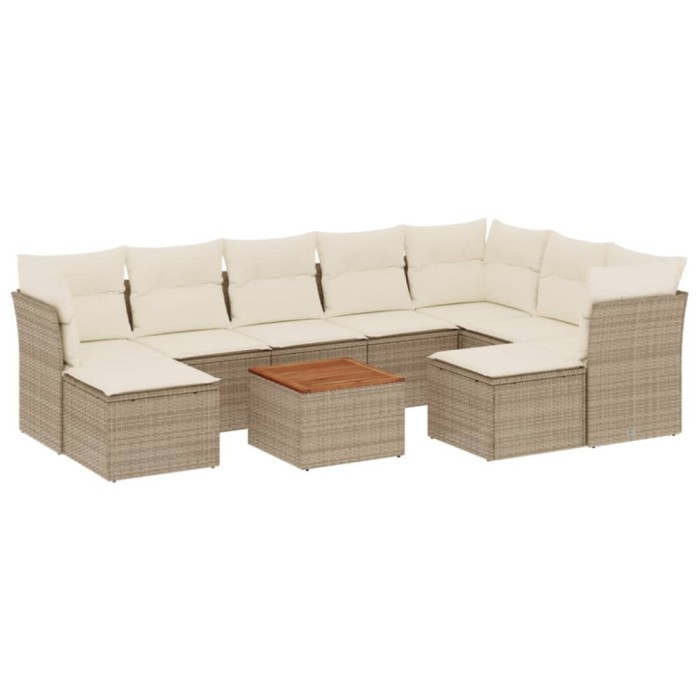 Set canapele de gradina cu perne, 10 piese, bej, poliratan