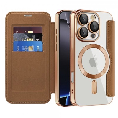 Husa MagSafe pentru Apple iPhone 16 Pro Max, Techsuit, SmartMag Book, Maro foto